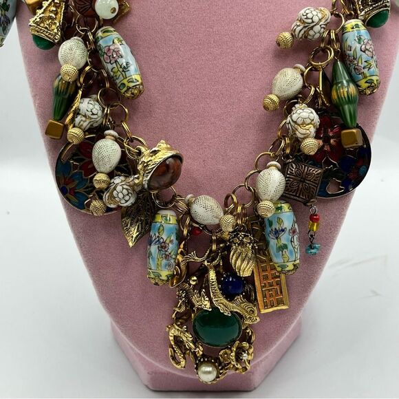 Vintage dragon 1960s handmade chunky charm Statement pendant Necklace - Picture 3 of 16